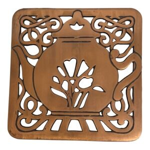 HiMARK copper-plated cast iron trivet Teapot 1980s EUC 6"x6"